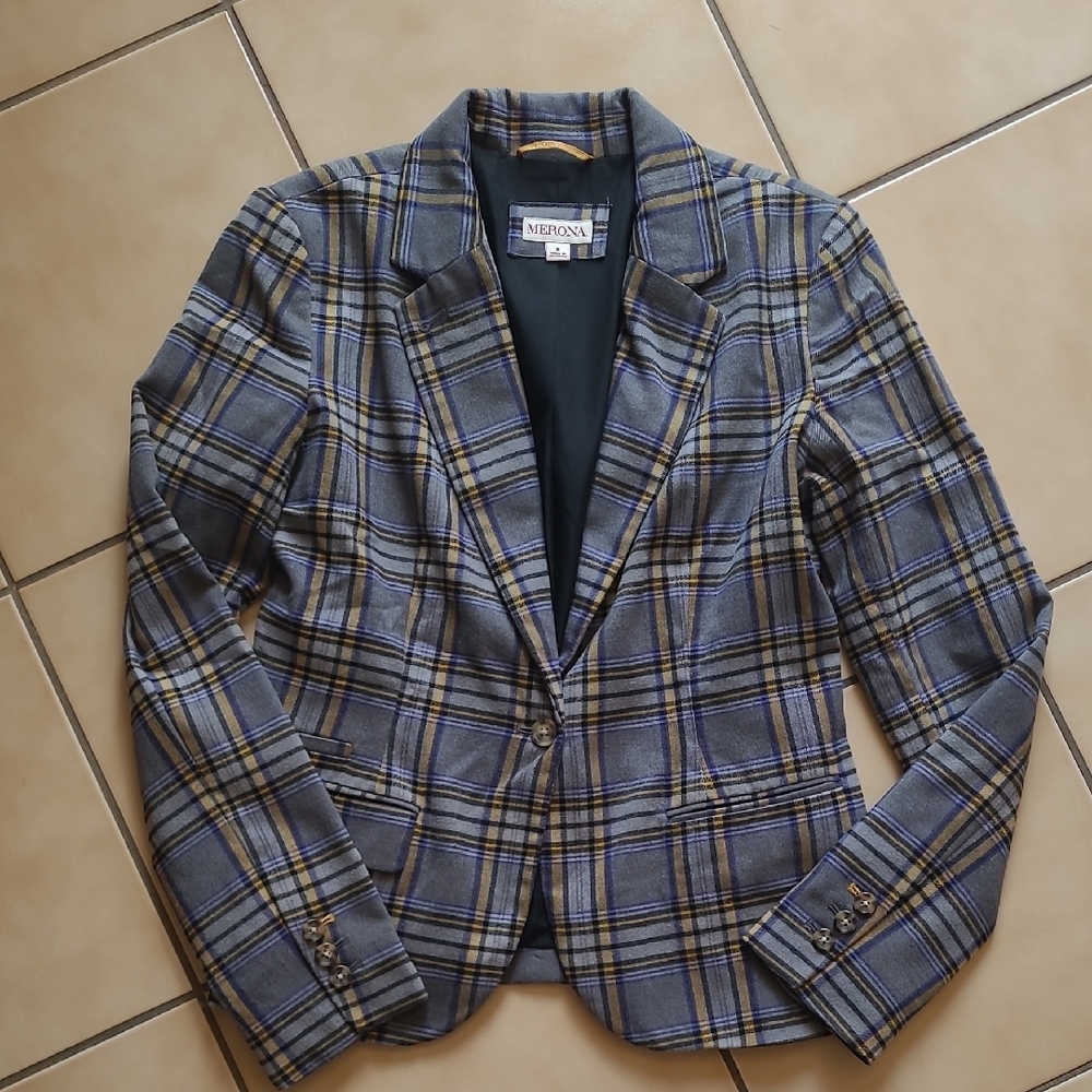 Merona Blue and Yellow Blazer Tailored Suit Jacket